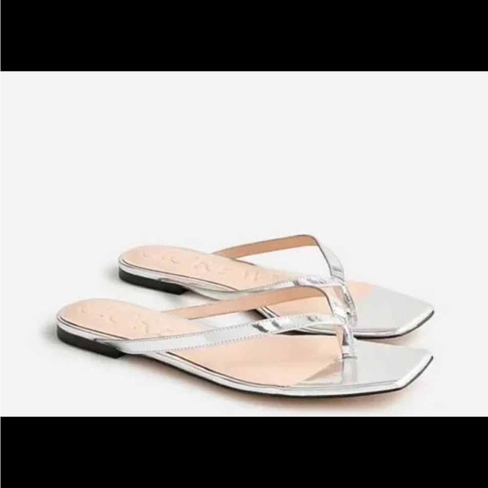 JCREW Metallic Silver Square Toe Flop-Flops size 7/7.5